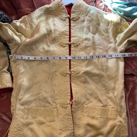 Jacquard Chinese Mandarin Collar Quilted Coat Pockets Reversible Jacket Silk - Picture 10 of 10